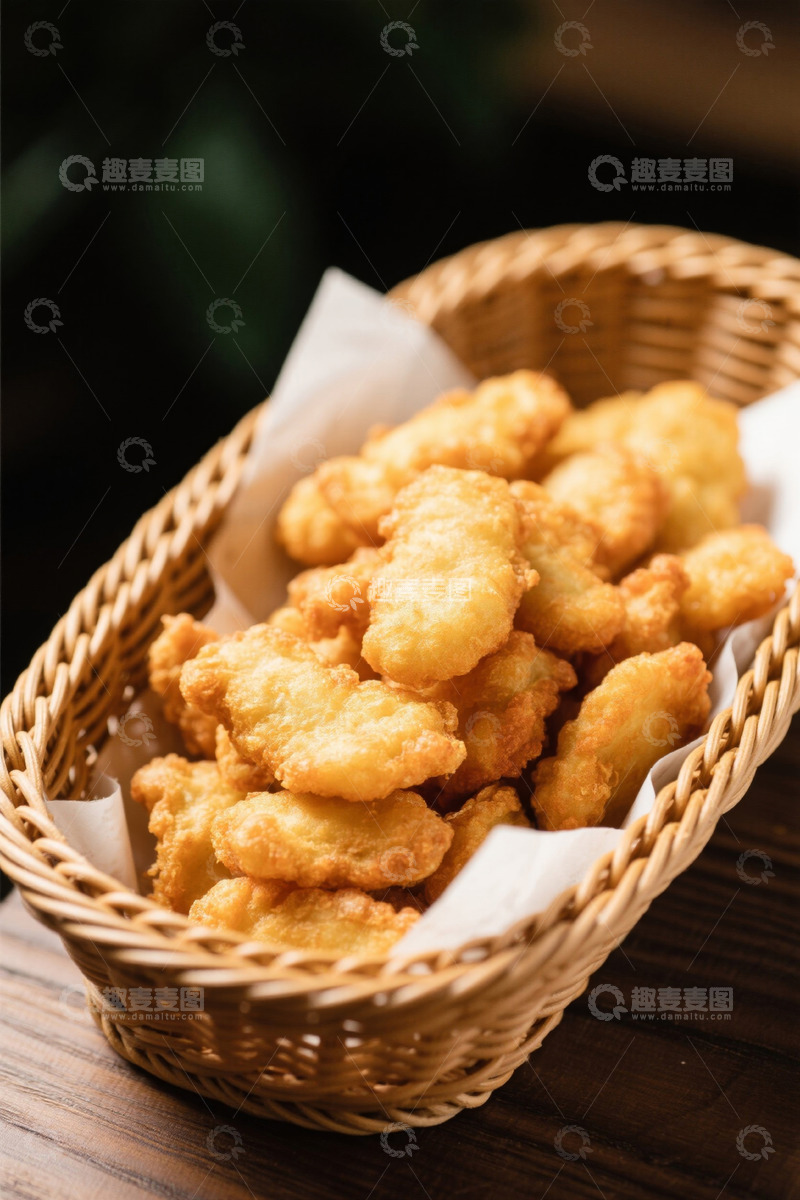 高清大图下载【趣麦麦图】篮子里的油炸小吃美食