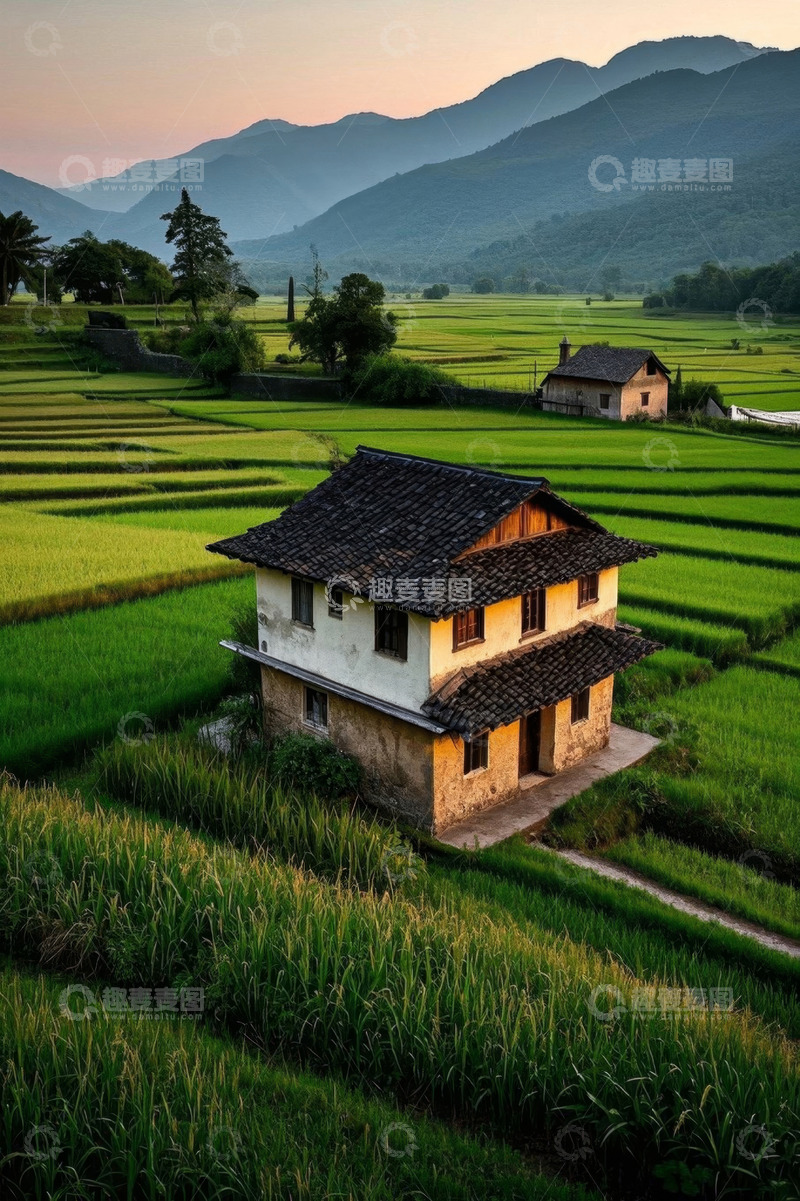 高清大图下载【趣麦麦图】田野间的乡村小屋风景