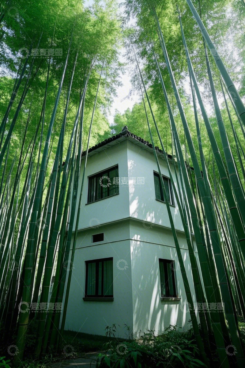 高清大图下载【趣麦麦图】竹林中的白色建筑