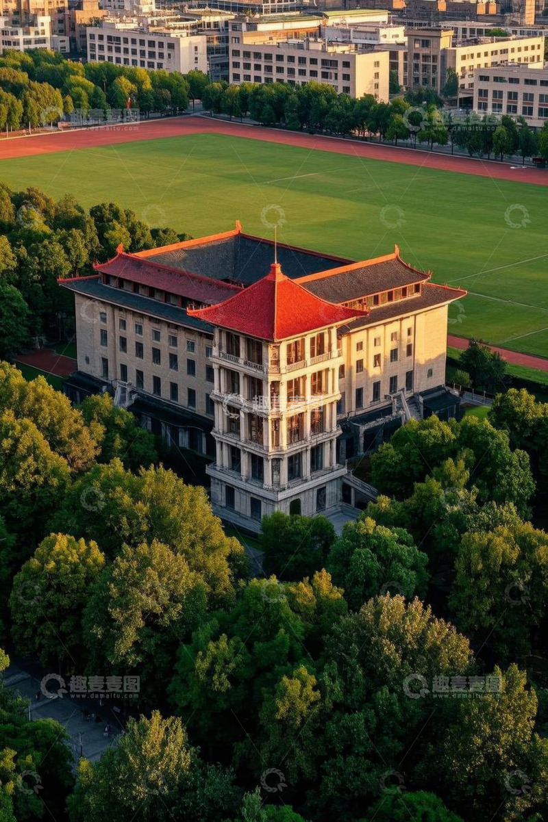 高清大图下载【趣麦麦图】-大学校园建筑与操场航拍