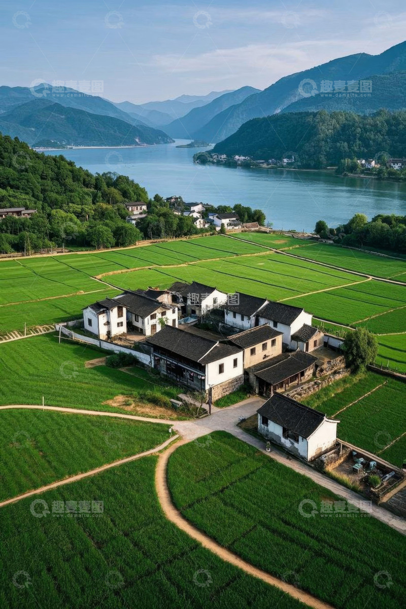 高清大图下载【趣麦麦图】乡村田园山水航拍全景