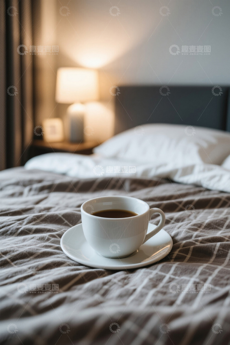 高清大图下载【趣麦麦图】床上放置的一杯咖啡