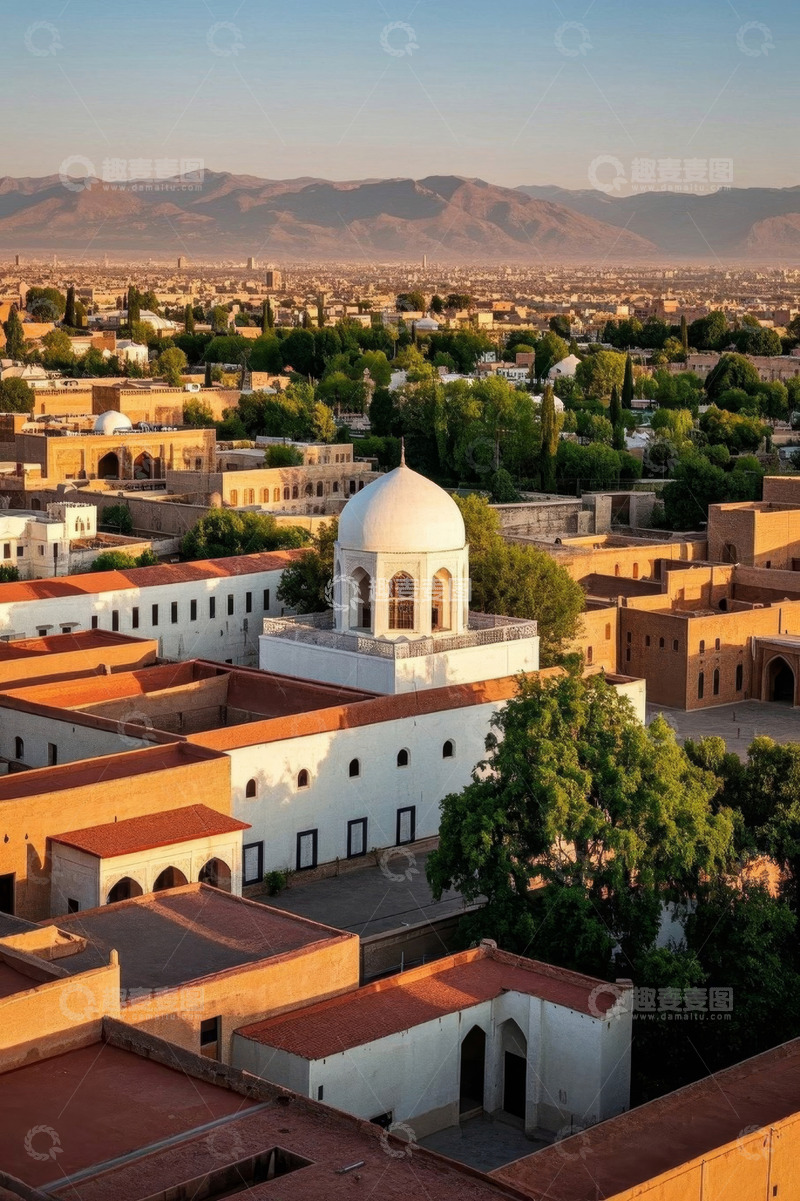 高清大图下载【趣麦麦图】城市建筑与远山景观俯瞰图