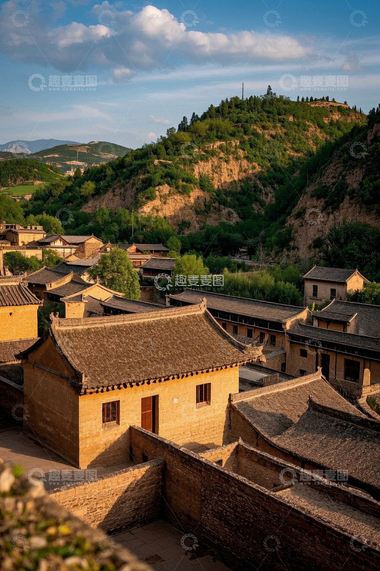 传统村落与青山相映风景