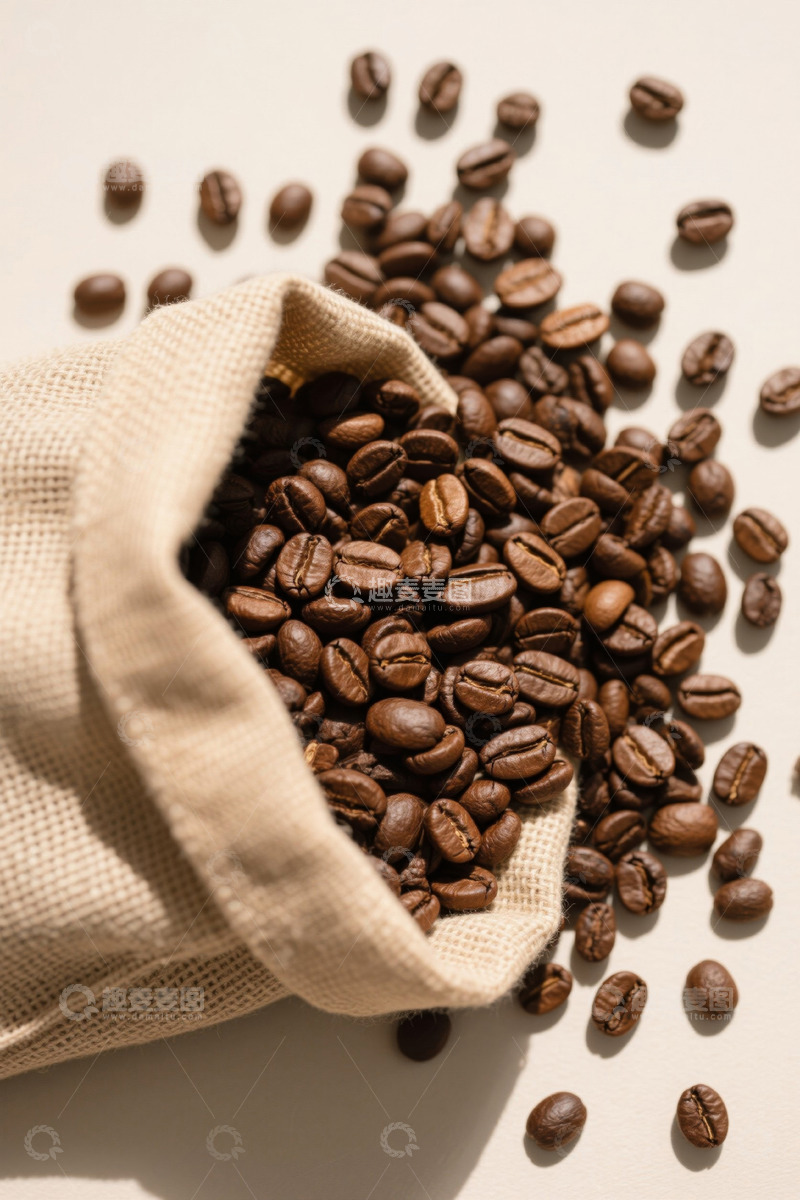 高清大图下载【趣麦麦图】麻袋中散落的烘焙咖啡豆