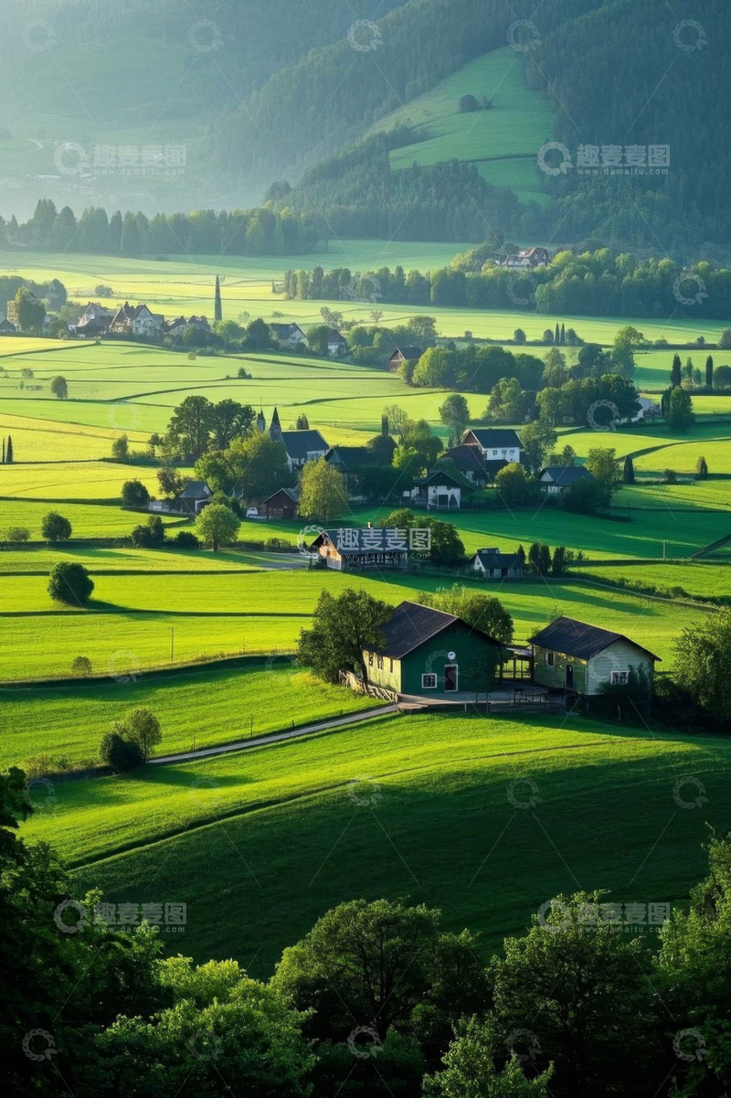 高清大图下载【趣麦麦图】田园乡村绿色田野风光