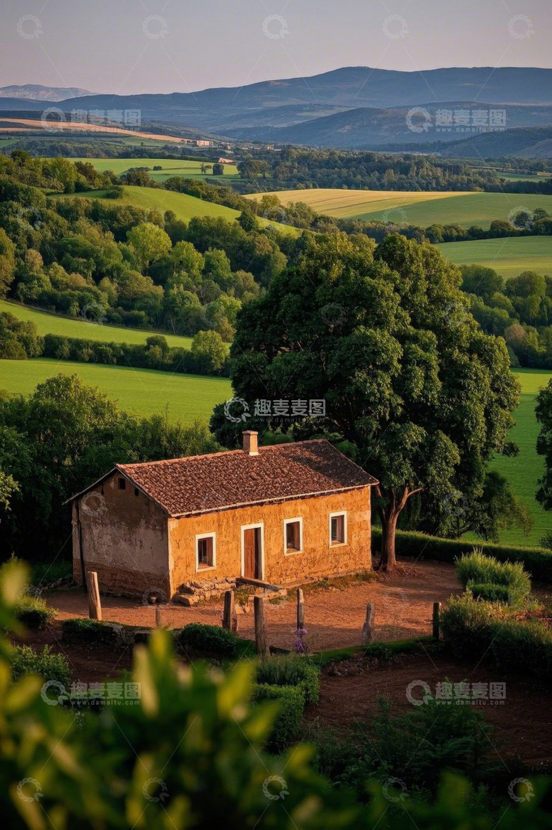 高清大图下载【趣麦麦图】乡村田野中的古朴小屋