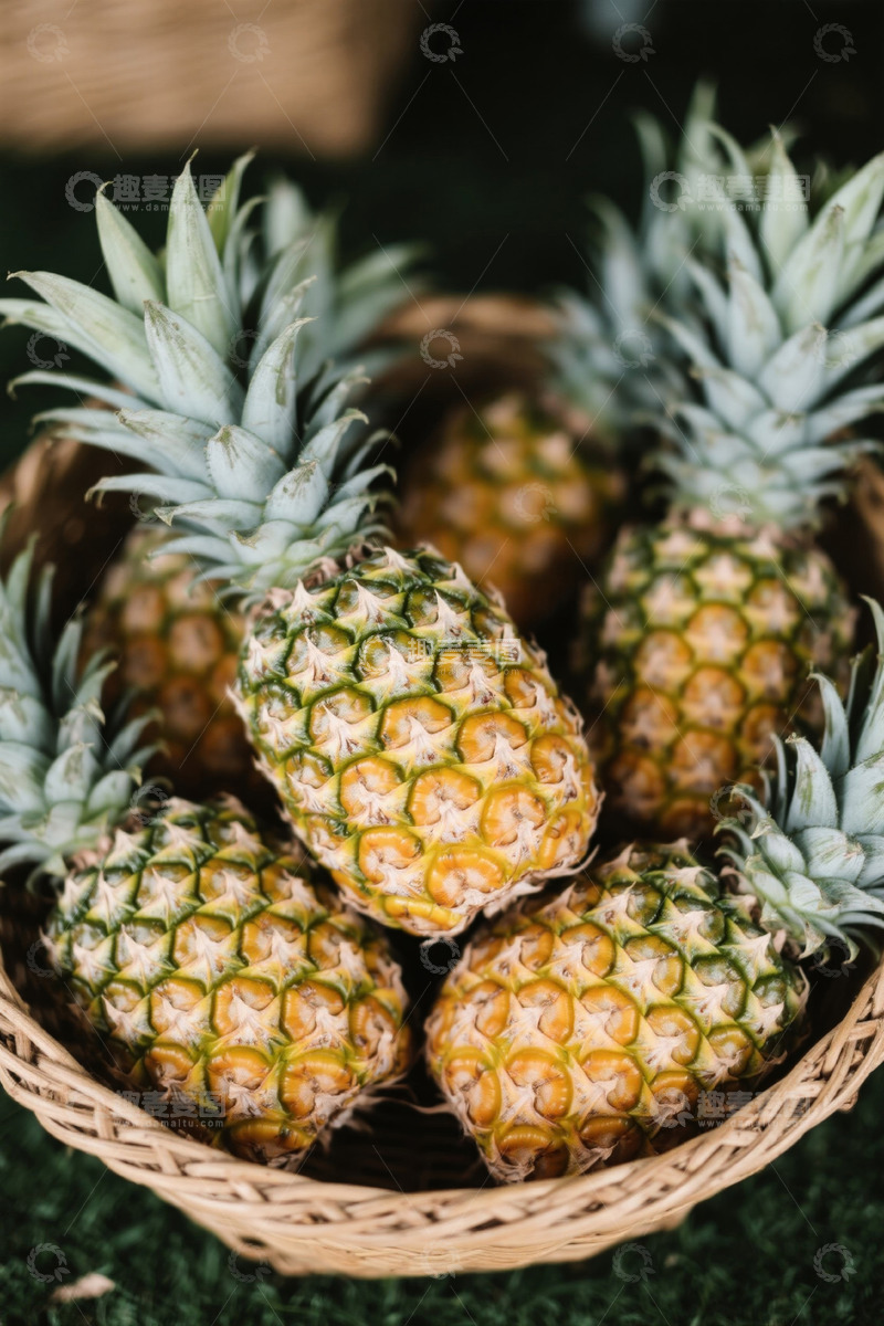 高清大图下载【趣麦麦图】篮子里摆放的新鲜菠萝