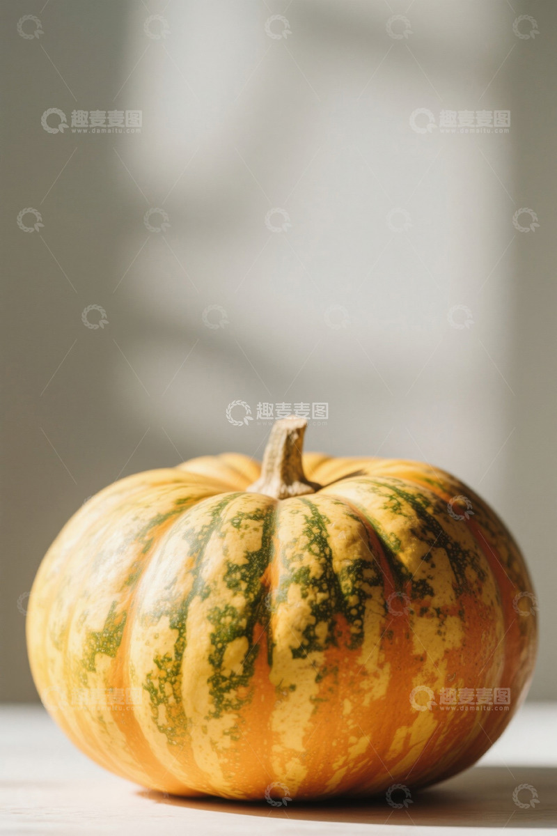 高清大图下载【趣麦麦图】黄色条纹南瓜特写