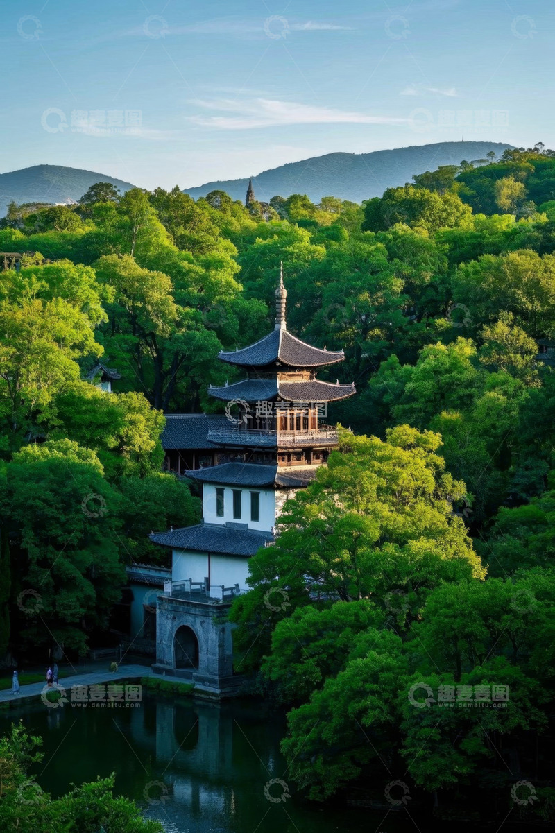 高清大图下载【趣麦麦图】山林中式古建筑风景