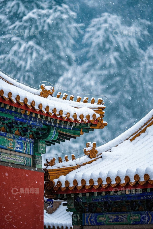 古建筑雪景中式屋顶