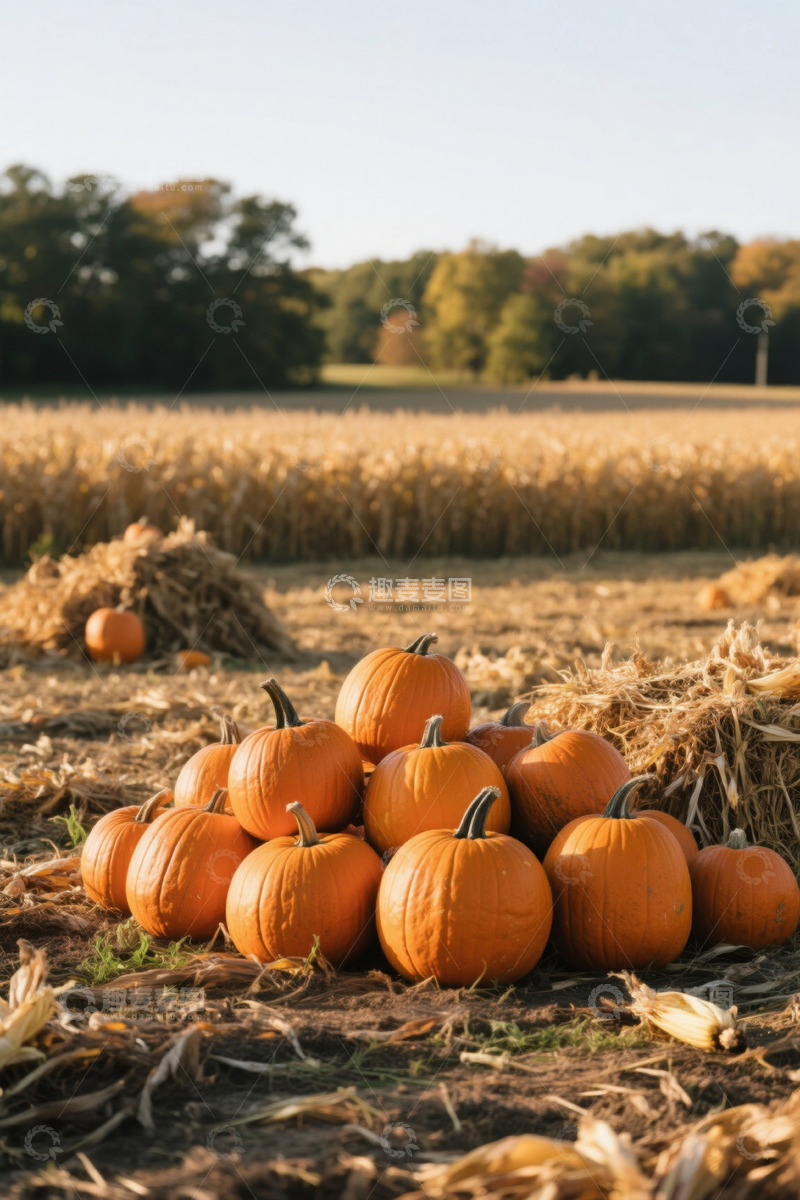 高清大图下载【趣麦麦图】农田里堆放的南瓜