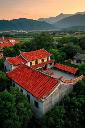 乡村中式古建筑鸟瞰