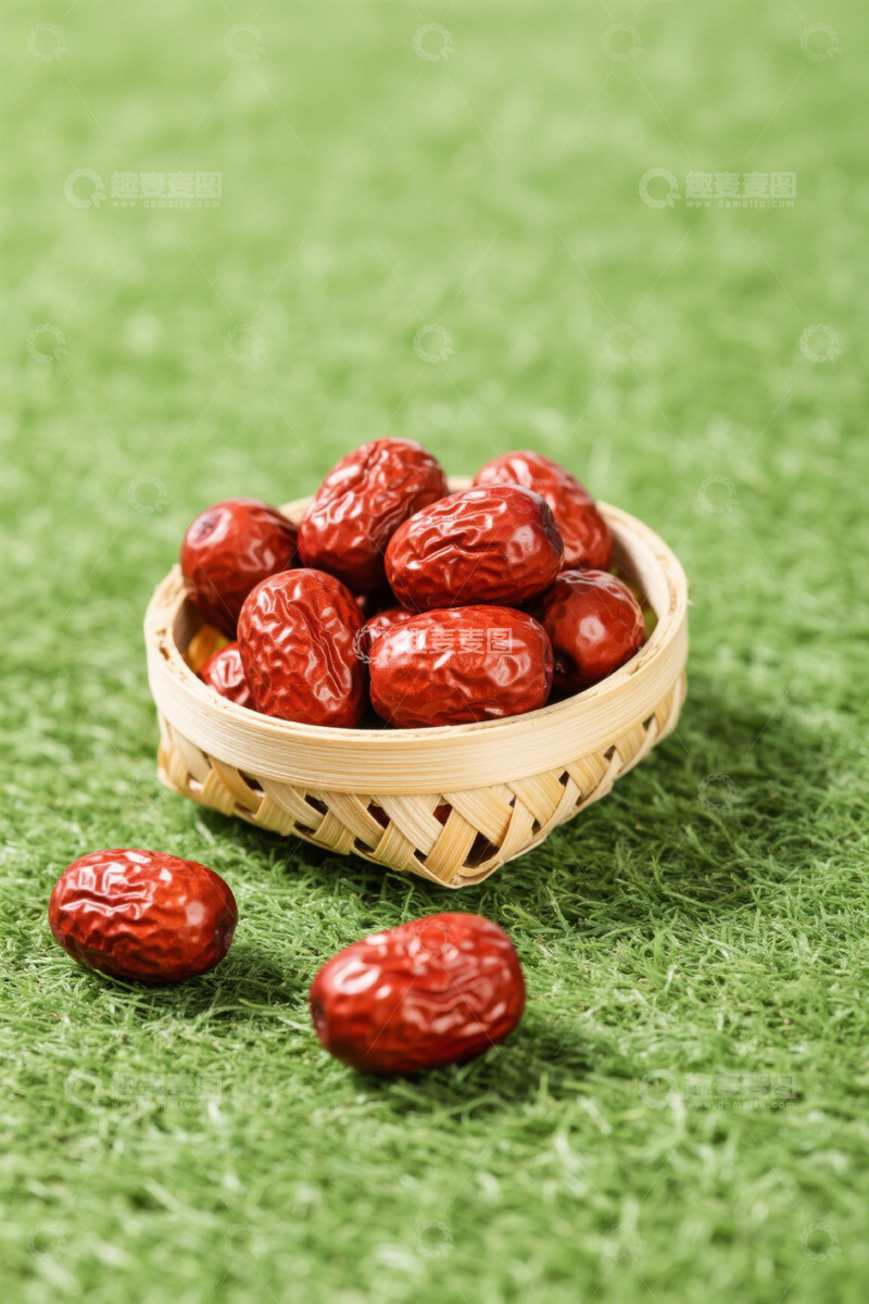 高清大图下载【趣麦麦图】竹篮中摆放的新鲜红枣