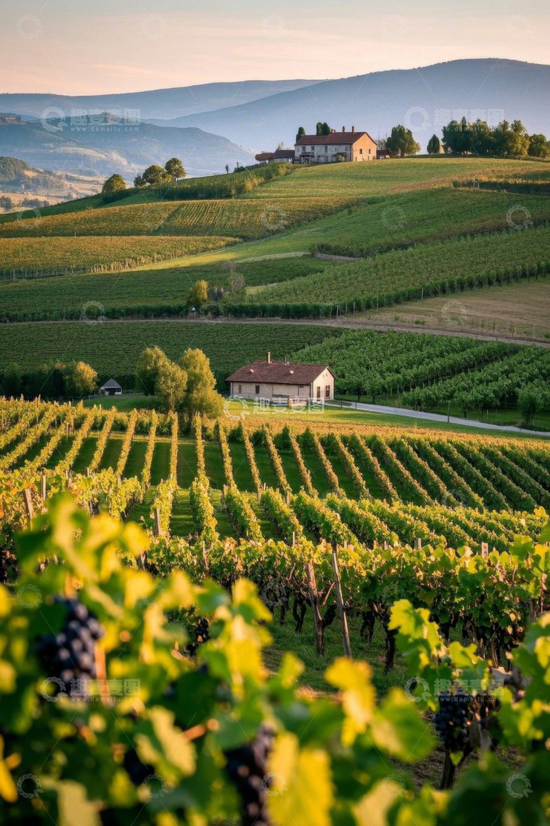 高清大图下载【趣麦麦图】田园风光中的葡萄园与房屋