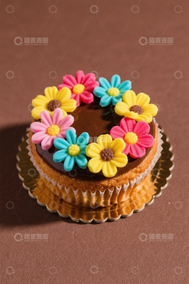 高清大图下载【趣麦麦图】装饰花朵的纸杯蛋糕特写