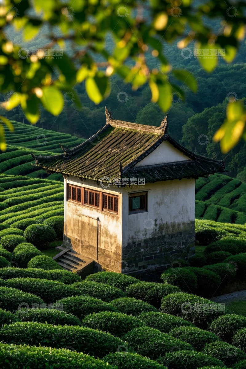 高清大图下载【趣麦麦图】茶园中的中式小屋