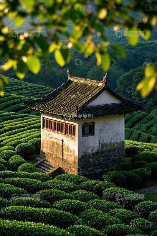 茶园中的中式小屋