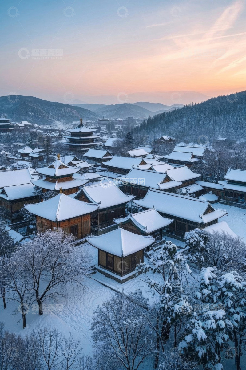 高清大图下载【趣麦麦图】雪后古建筑群全景