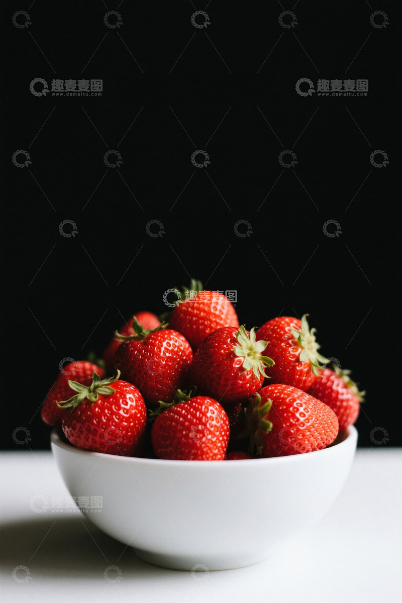 高清大图下载【趣麦麦图】白碗中新鲜的红色草莓