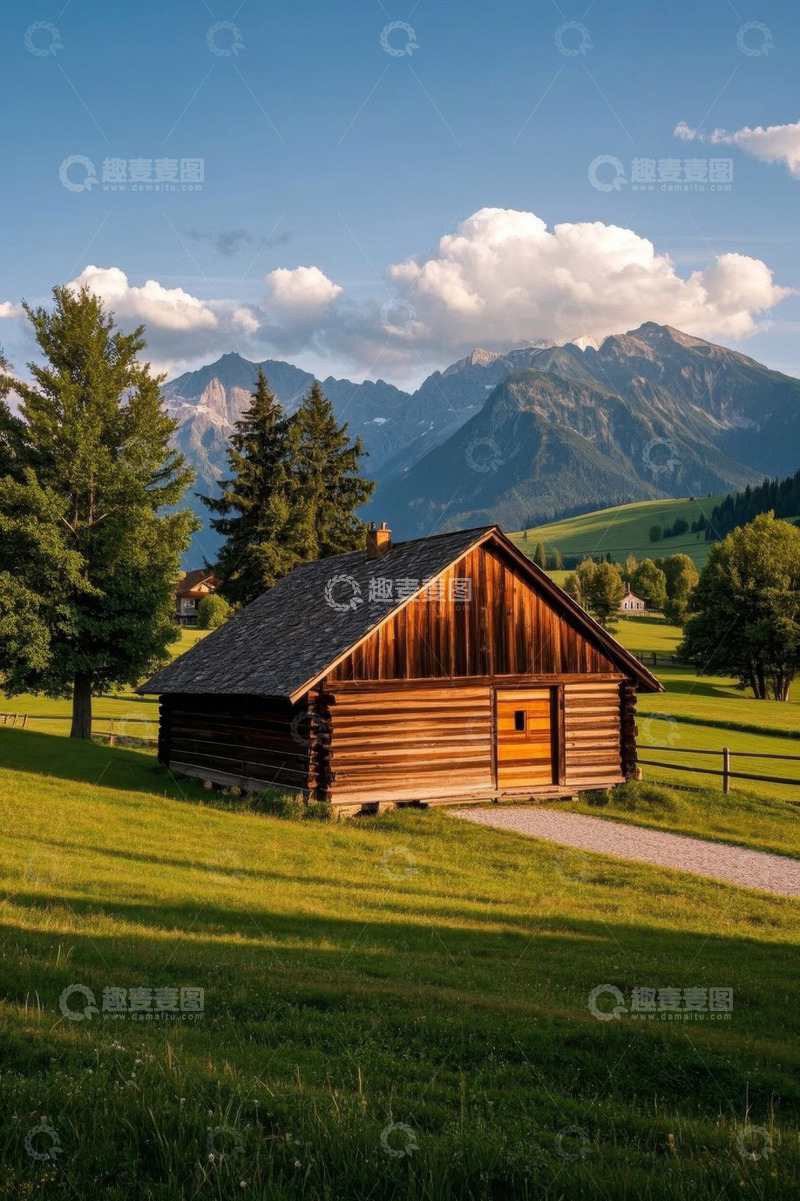 高清大图下载【趣麦麦图】山间木屋田园风光