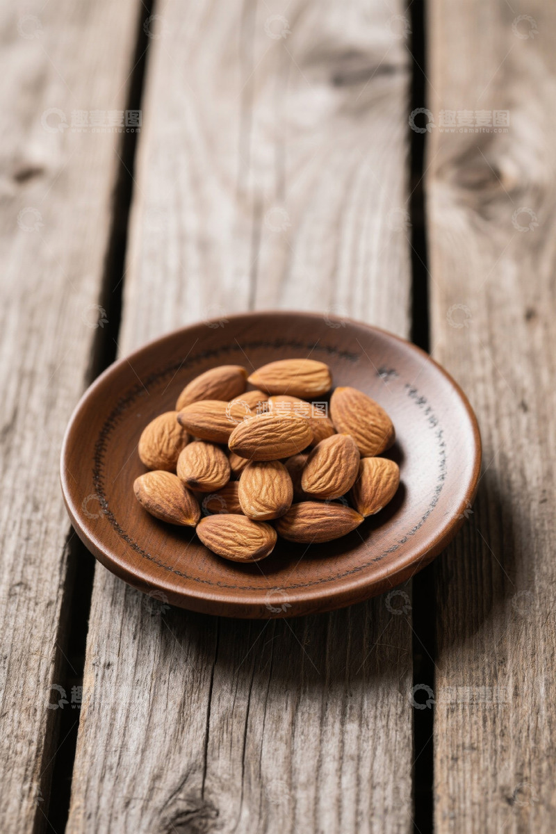 高清大图下载【趣麦麦图】木盘内摆放的杏仁坚果