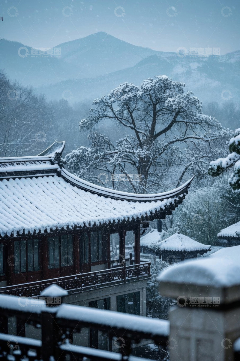 高清大图下载【趣麦麦图】中式古建筑雪景风光