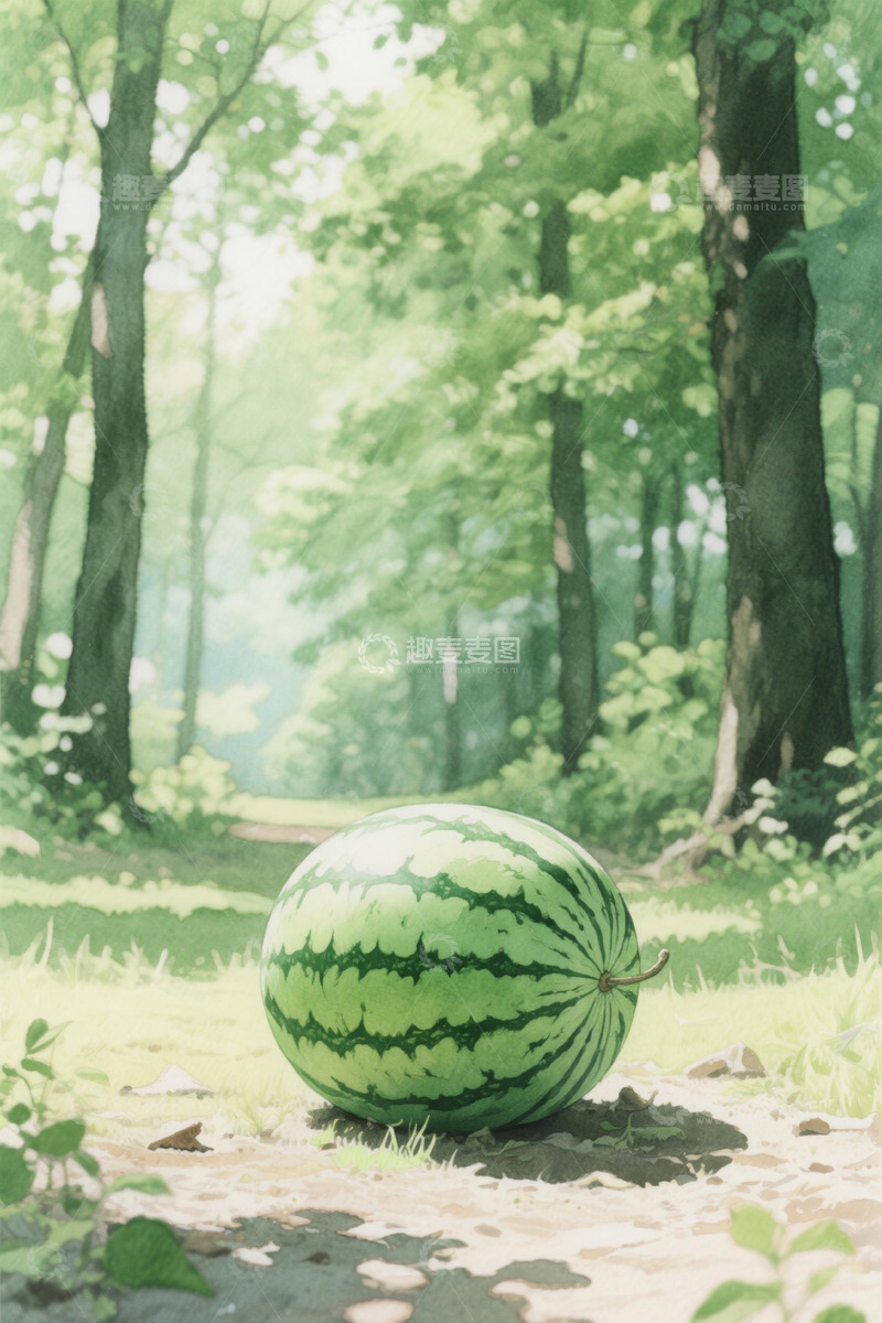 高清大图下载【趣麦麦图】森林中草地上的西瓜