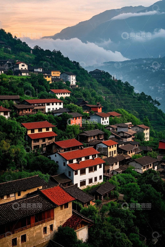 山间村落风光全景