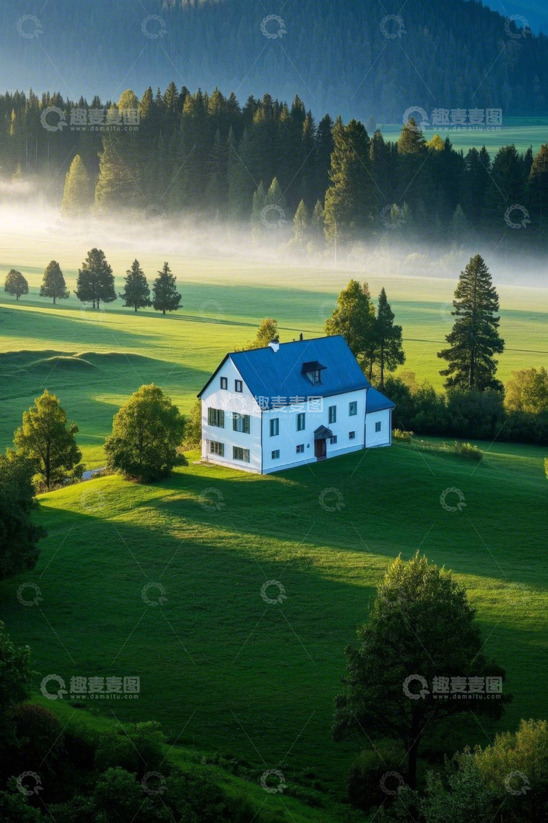 高清大图下载【趣麦麦图】山间草地中的独栋小屋