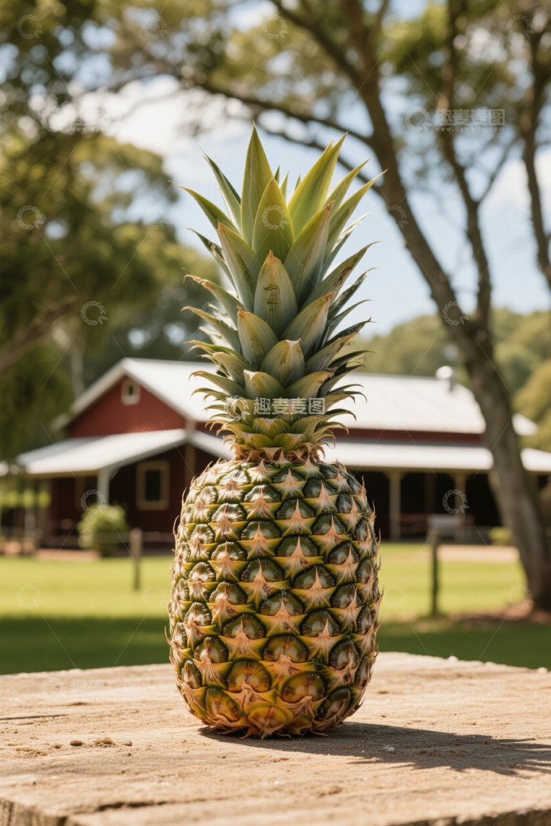 高清大图下载【趣麦麦图】木桌上的新鲜菠萝