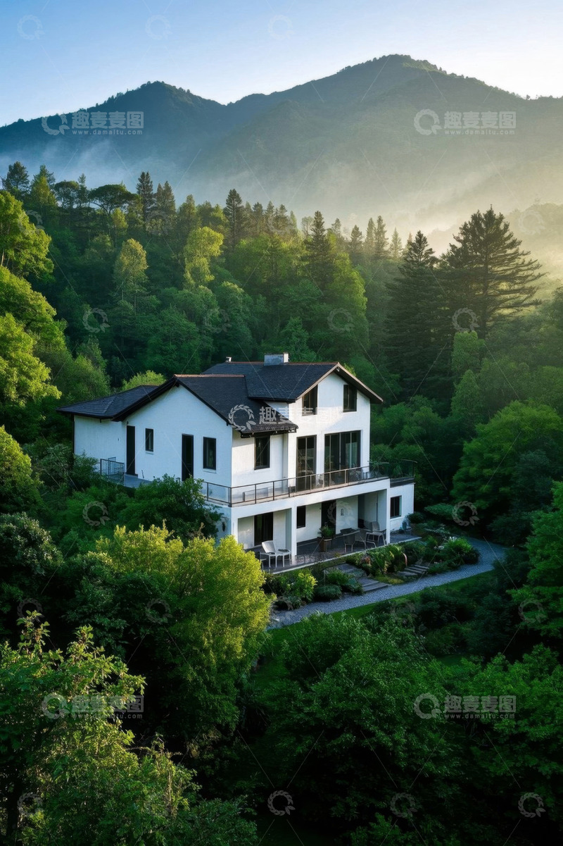高清大图下载【趣麦麦图】山林间的独栋白色别墅