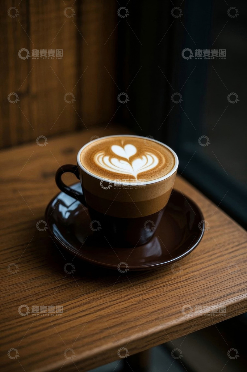 高清大图下载【趣麦麦图】木桌上的拉花咖啡