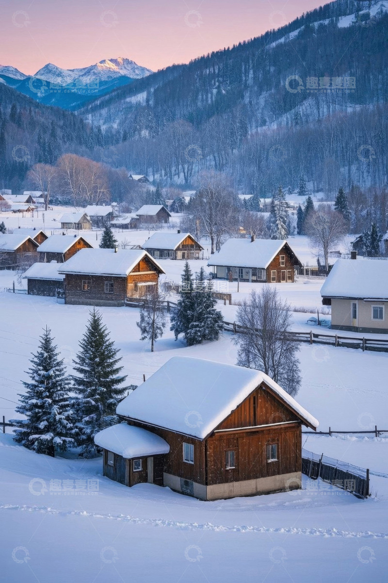 高清大图下载【趣麦麦图】雪后山村全景