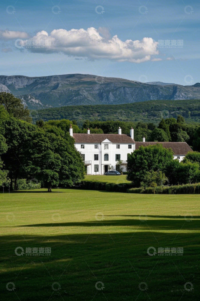 高清大图下载【趣麦麦图】乡村白色别墅与自然风光