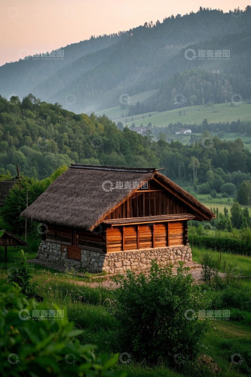 高清大图下载【趣麦麦图】山间木屋田园风光