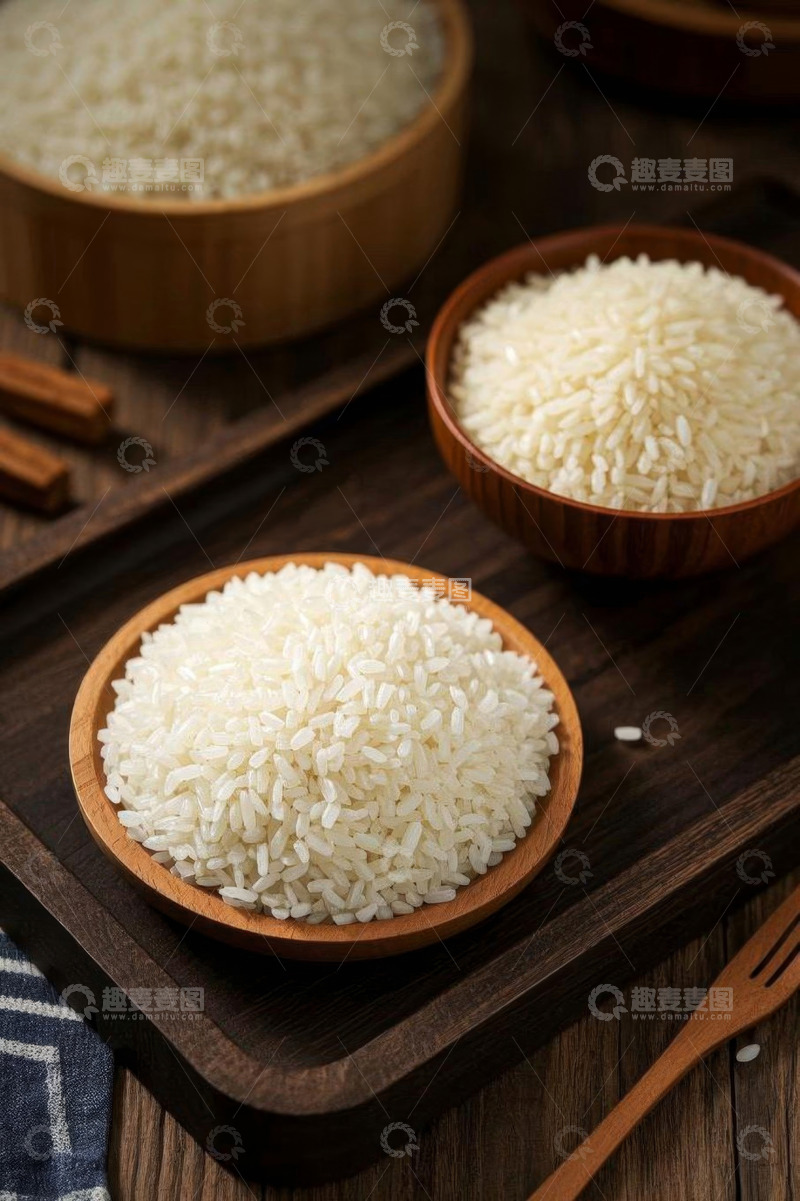 高清大图下载【趣麦麦图】木碗中盛放的优质白米