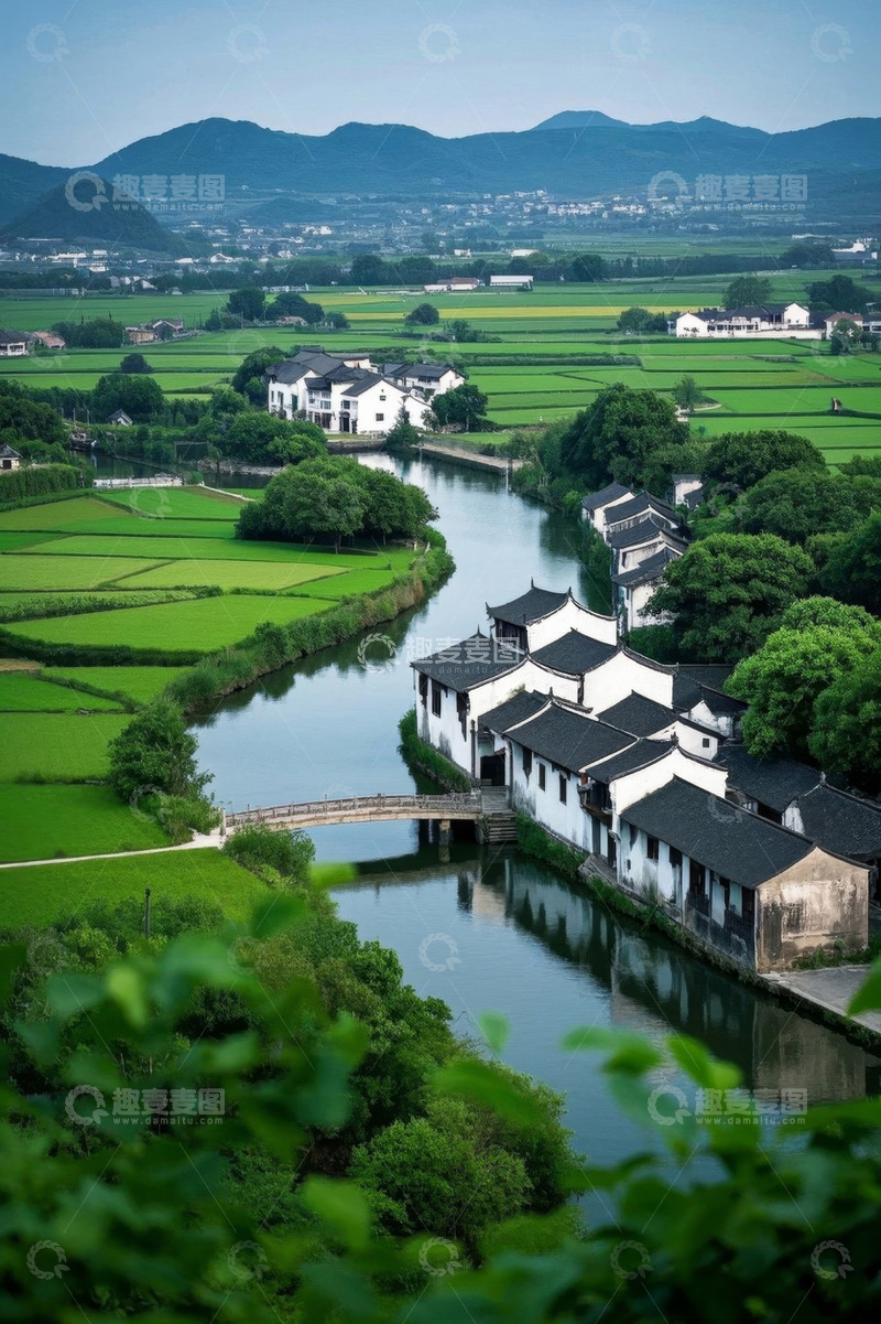 高清大图下载【趣麦麦图】江南水乡田园风光俯瞰