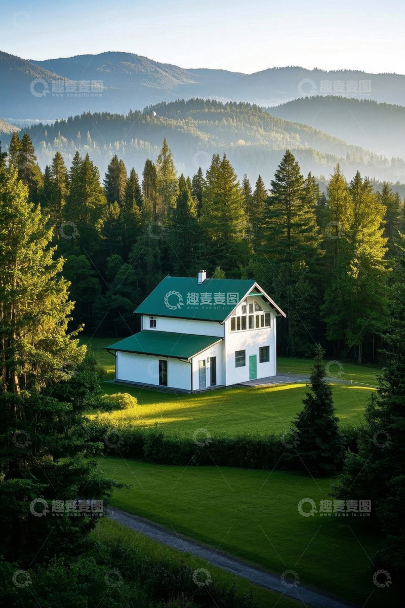 高清大图下载【趣麦麦图】山林间的独栋白屋景观