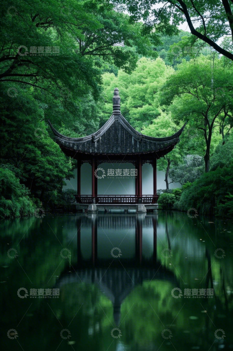 高清大图下载【趣麦麦图】中式亭台水景自然风光