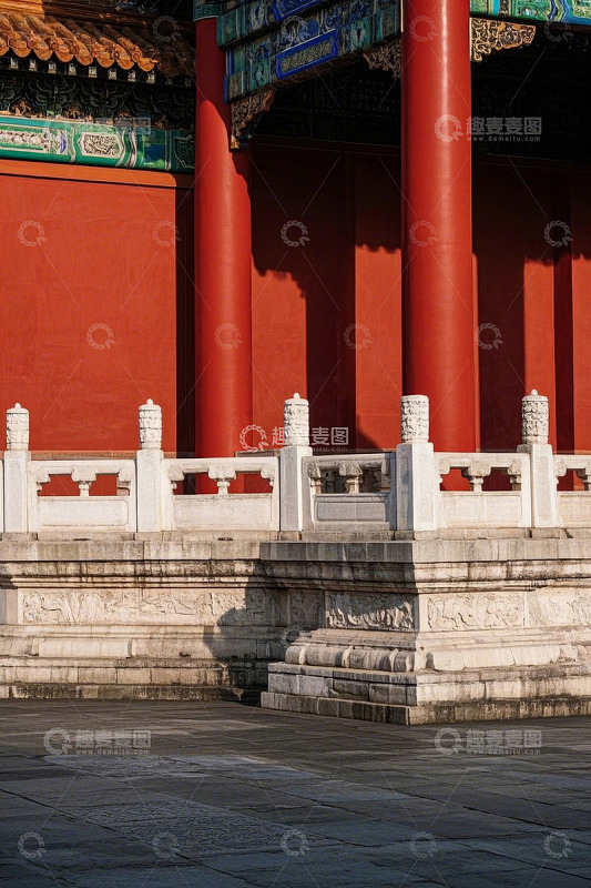 故宫红墙与汉白玉栏杆景观
