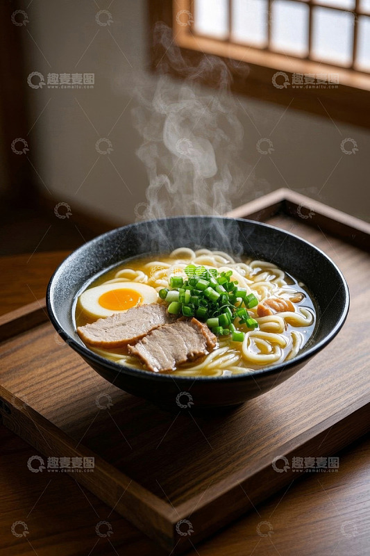 木盘上的日式拉面