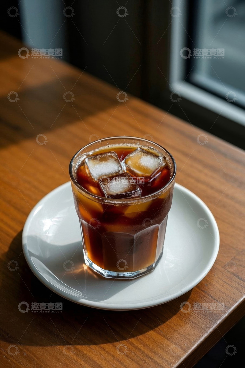 高清大图下载【趣麦麦图】木桌上的一杯冰咖啡