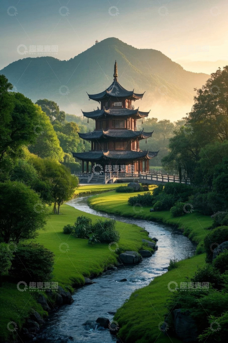 高清大图下载【趣麦麦图】中式古亭自然风光景致