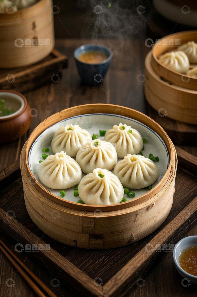 高清大图下载【趣麦麦图】蒸笼里的美味小笼包