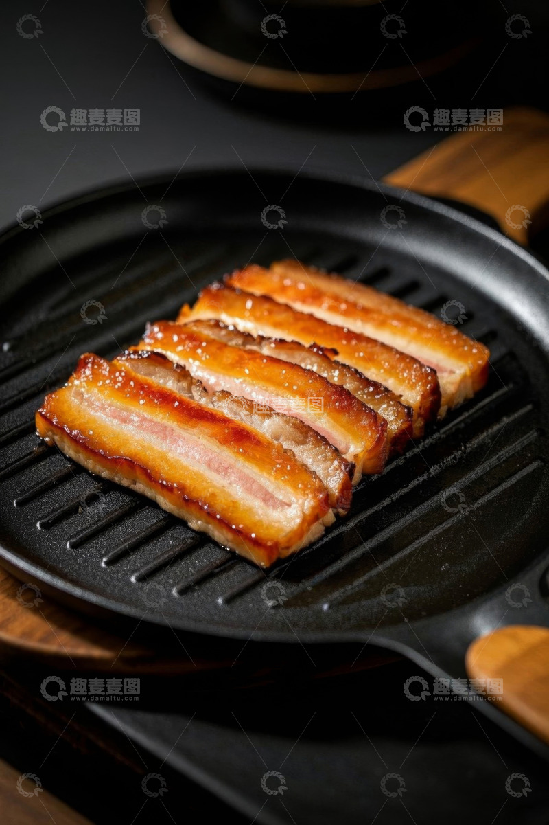 高清大图下载【趣麦麦图】烤盘上的切片烤肉美食