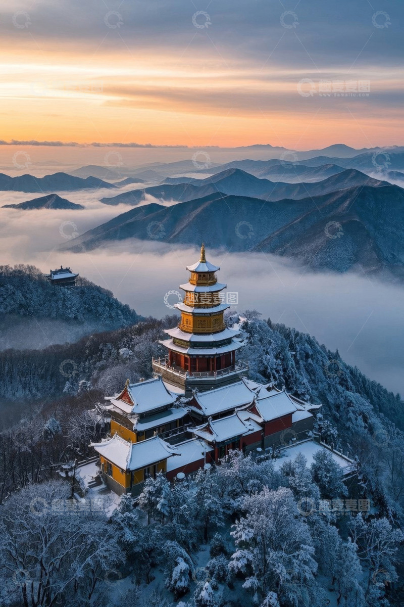 高清大图下载【趣麦麦图】老君山雪景古建筑全景