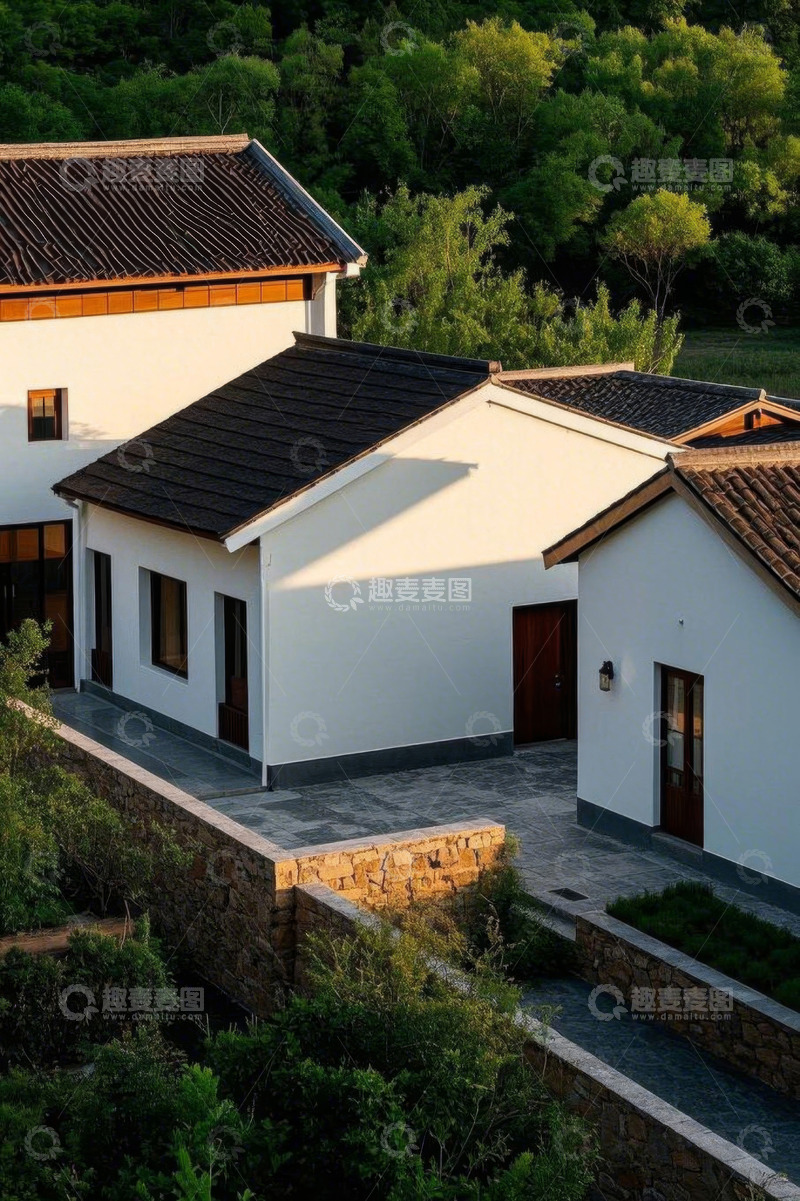 高清大图下载【趣麦麦图】白墙黑瓦乡村别墅建筑