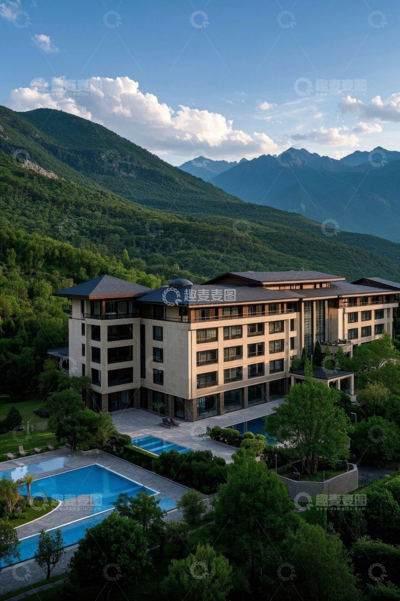 高清大图下载【趣麦麦图】山间度假酒店与泳池景观