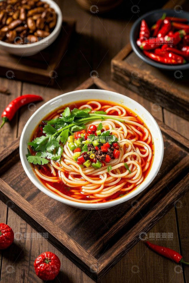 高清大图下载【趣麦麦图】木桌上摆放的一碗美味面条